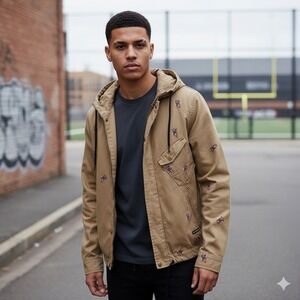 Akoo Pro Football Club Jacket Men Large Tan Brown Fox Sudden Death Cotton Preppy